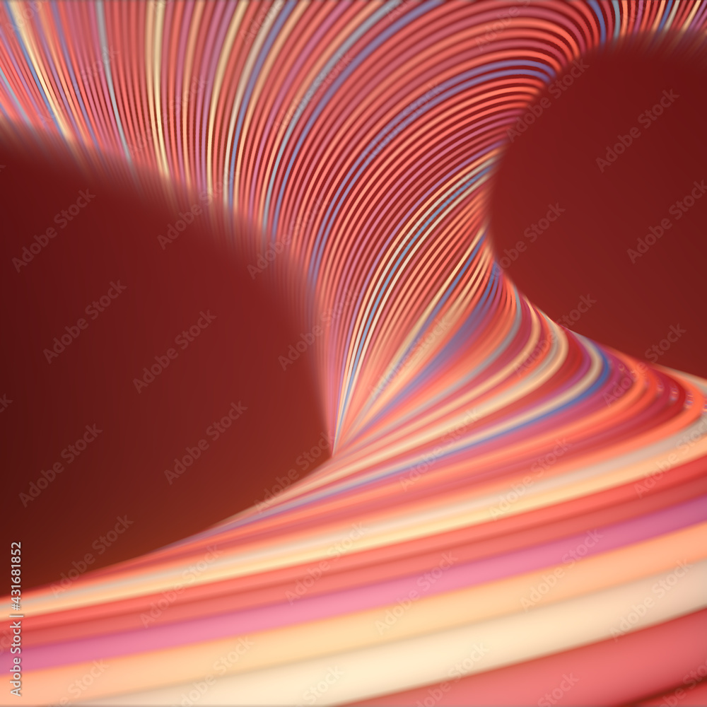 Poster wavy wires digital illustration of striped pattern. twisted multicolored lines with depth of field. 