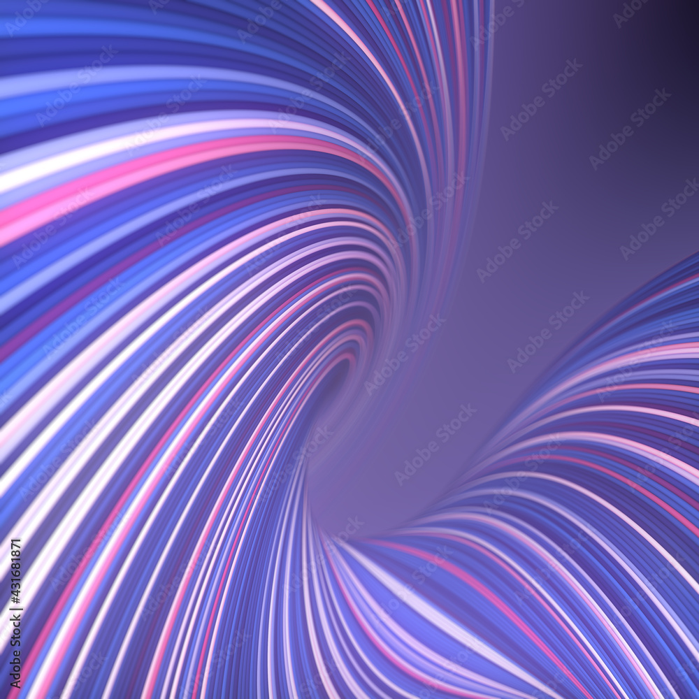 Poster Abstract background of twisted blue and violet colored lines with glowing pink elements. 3d render digital illustration
