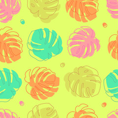 Summer pattern, a pattern with monstera leaves.Monstera.A fern.Summer.Tropical.