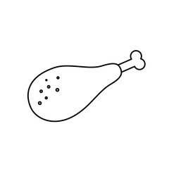 Chicken leg. Black linear contour Isolated on white background. Doodle, hand drawn vector illustration. Single picture for design
