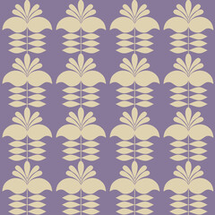 Seamless pattern in pastel colors with abstract flower and leaves. A two-tone background with one repeating element. Floral ornament in pastel colors.