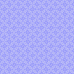 Seamless geometric ornament with intersecting spirals in gray on a blue background. Abstract two-tone pattern.