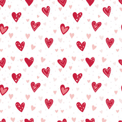 Cute hand drawn hearts seamless pattern, romantic boho background - great for textiles, banners, wallpaper, wrapping - vector design