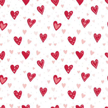 Cute hand drawn hearts seamless pattern, romantic boho background - great for textiles, banners, wallpaper, wrapping - vector design