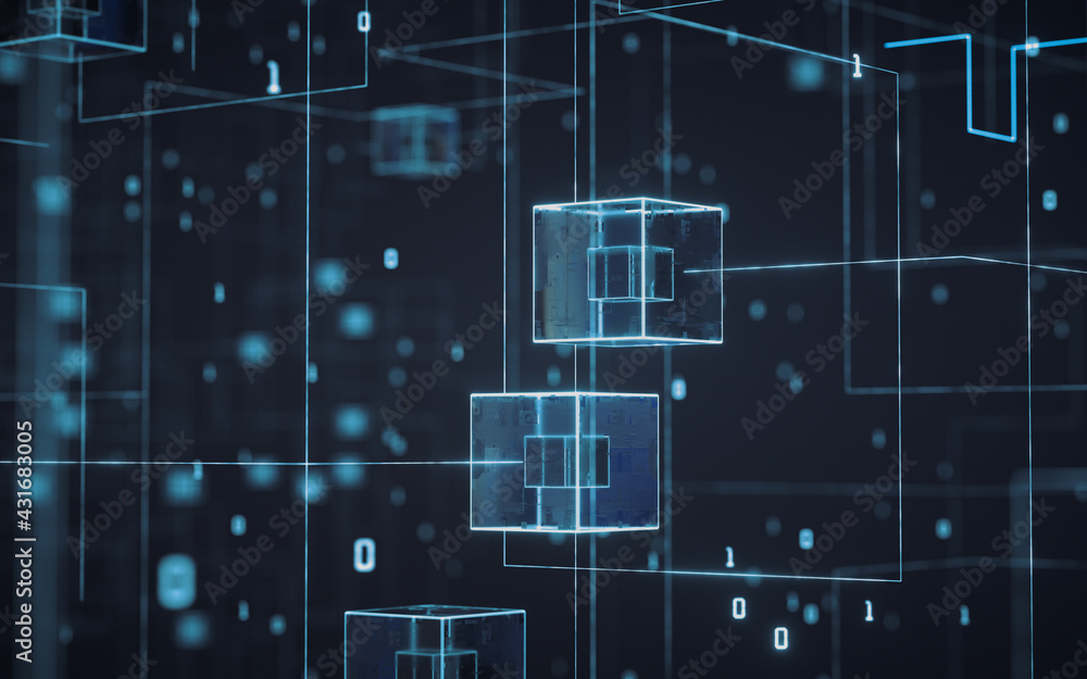 Poster abstract electrical lines with dark background, 3d rendering.