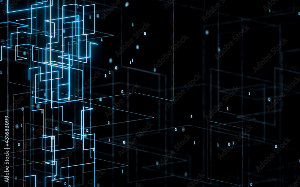 Poster abstract electrical lines with dark background, 3d rendering.