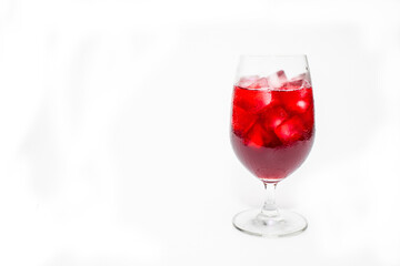 Cup of ice Roselle juice and refresh drink on white background.