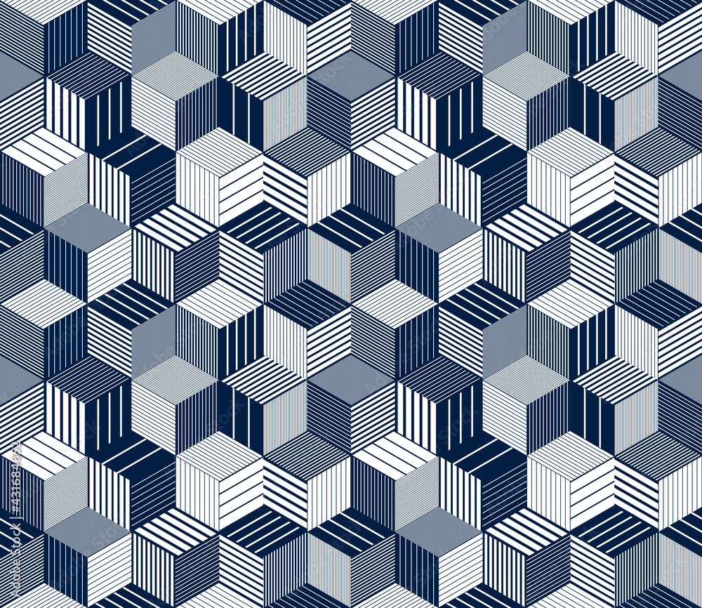 Poster seamless cubes vector background, lined boxes repeating tile pattern, 3d architecture and constructi