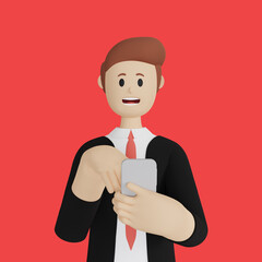3d rendering male character hold a smartphone 
