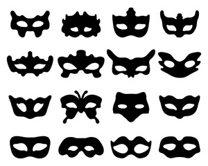 Black silhouette of festive masks in black on a white background	