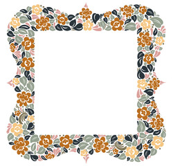 Floral frame made of leaves and flowers vector vintage design, decorative blank classic style border, luxury beautiful background, invitation or greeting card with place for text.