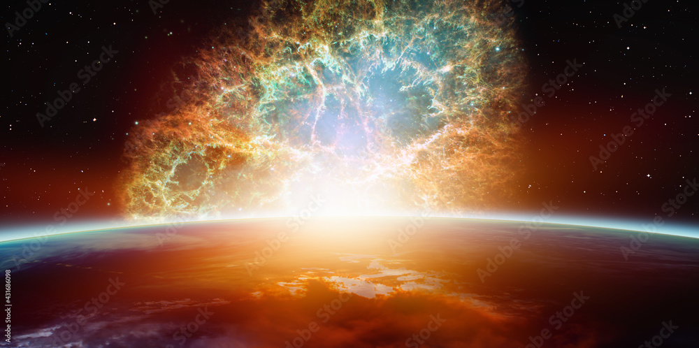 Poster Supernova explosion in the center of galaxy 
