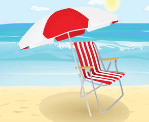 Chair and sun umbrella on beach. vector © marijaobradovic