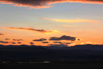 Beautiful fiery orange and purple sunset. Photo for print, background, design.