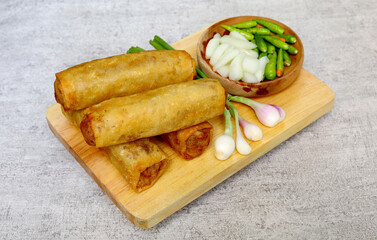 Delicious Lumpia or Lunpia, a traditional snack from Semarang, Indonesia.