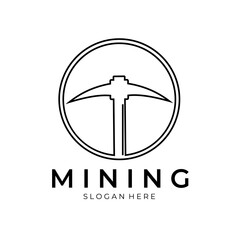 mining logo line art badge vector illustration design - obrazy, fototapety, plakaty