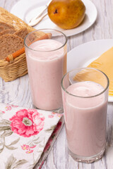 Fruity yoghurt smoothie and fresh fruit for breakfast