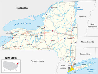 road map of the US American State of New York
