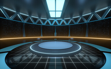 Empty round science fiction room, 3d rendering.