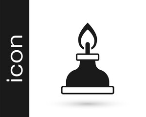 Black Alcohol or spirit burner icon isolated on white background. Chemical equipment. Vector