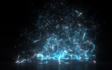 Fantasy magic particles with dark background, 3d rendering.