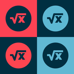 Pop art Square root of x glyph icon isolated on color background. Mathematical expression. Vector