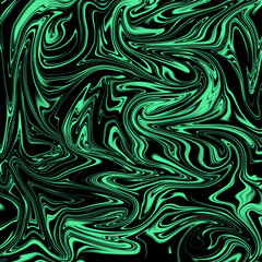 Liquid marble paint effect background. Abstract green and black fluid modern illustration design, suminagashi art.