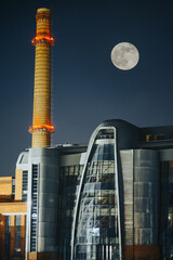 Super Księżyc nad EC1 w Łodzi, kwiecień - obrazy, fototapety, plakaty