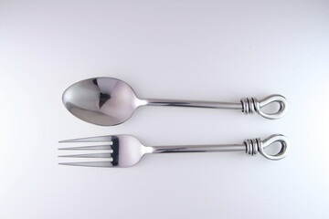 fork and spoon on white Background