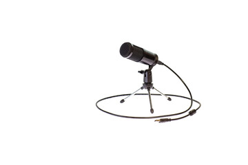 professional desktop microphone in black on a white background