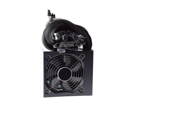 Computer power supply on white background