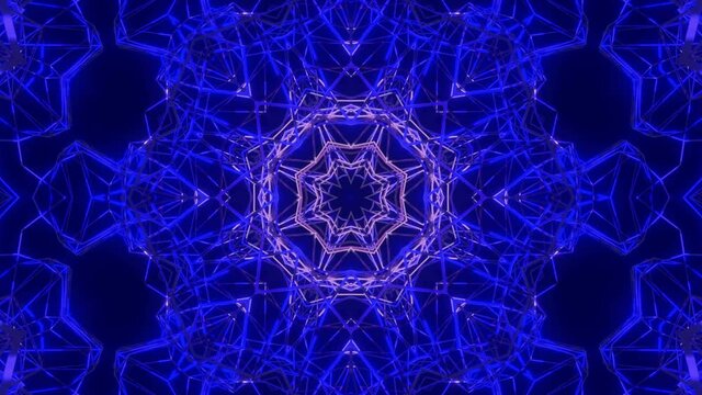 animated abstract background with blue glow. three-dimensional moving kaleidoscope patterns. 3d render