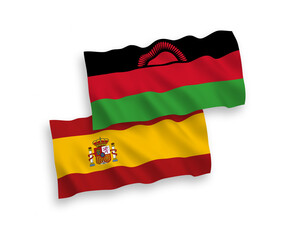 Flags of Malawi and Spain on a white background