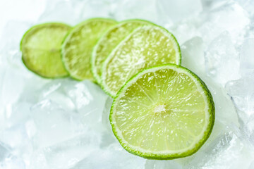 Lime slices on ice.
View from above.