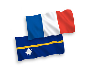 Flags of France and Republic of Nauru on a white background