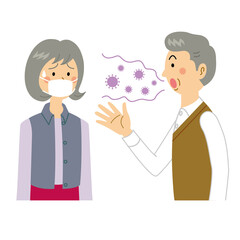 感染を気にして会話する老夫婦