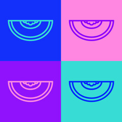Pop art line Melon fruit icon isolated on color background. Vector