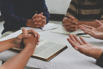 Christian groups sitting within the Church. Studying the word of God in churches. devotional or...