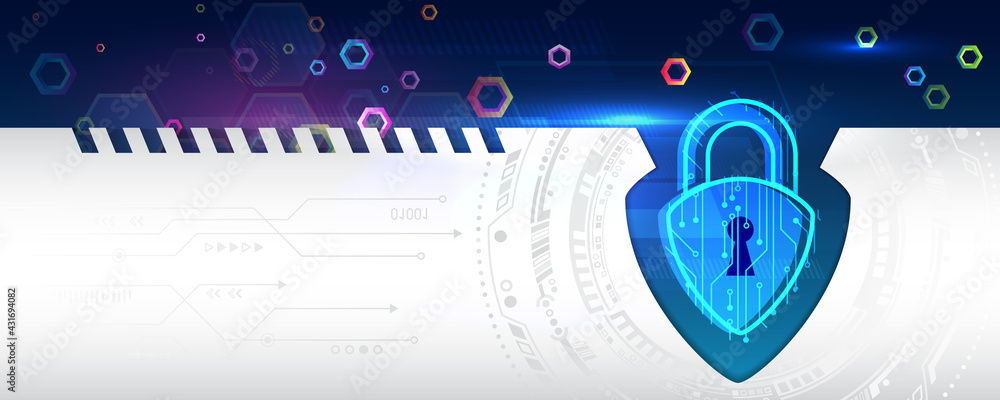 Poster Cyber security for business and internet project. Vector illustration of a data security services. Data protection, privacy, and internet security concept.