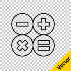 Black line Calculator icon isolated on transparent background. Accounting symbol. Business calculations mathematics education and finance. Vector