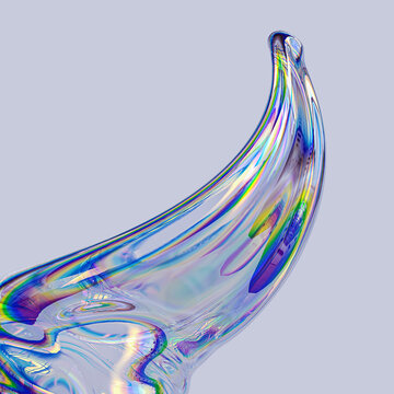 Abstract liquid glass splash design element, art holographic transparent gradient, modern futuristic poster, dispersion and iridescent effect 3d rendering