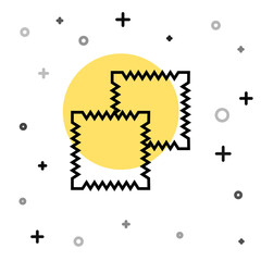 Black line Textile fabric roll icon isolated on white background. Roll, mat, rug, cloth, carpet or paper roll icon. Random dynamic shapes. Vector