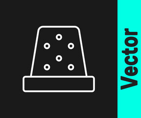 White line Thimble for sewing icon isolated on black background. Vector