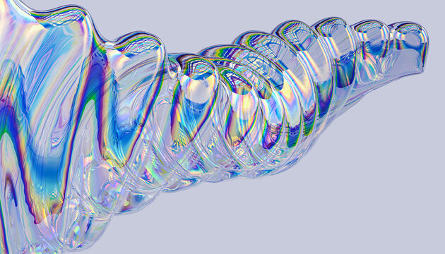 Chromatic glass material abstract fluid shape 3d rendering