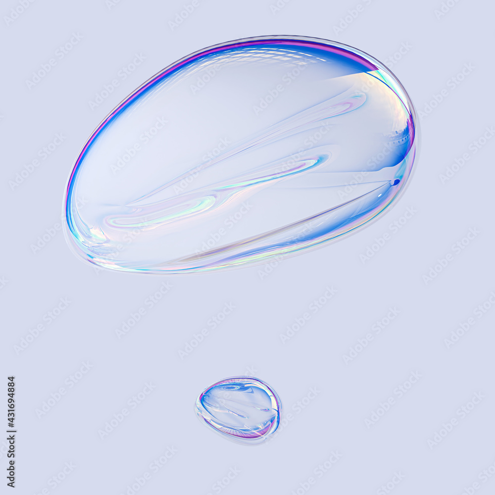 Poster abstract design element like soap bubble, transparent liquid multicolored geometric shape 3d renderi