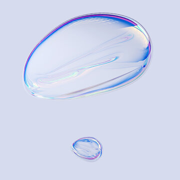 Abstract design element like soap bubble, transparent liquid multicolored geometric shape 3d rendering