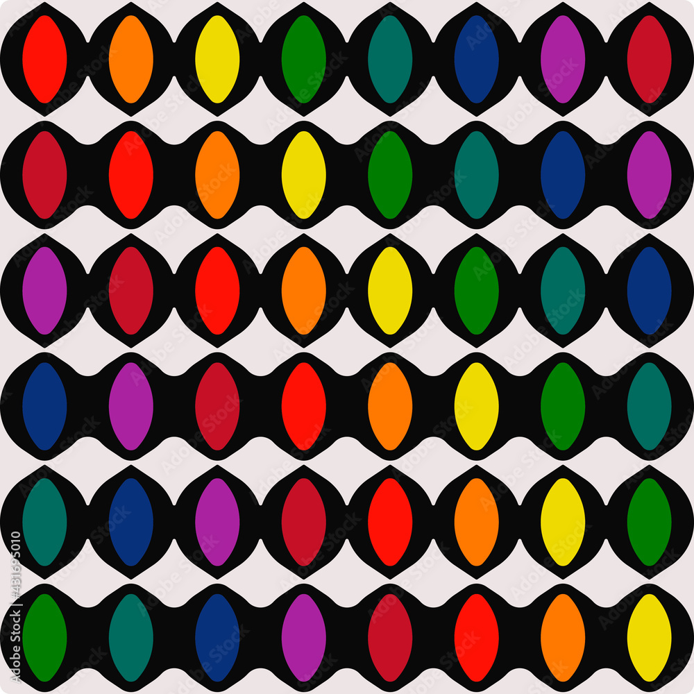 Poster Rainbow hoops pattern. Vector seamless shape and different colors.