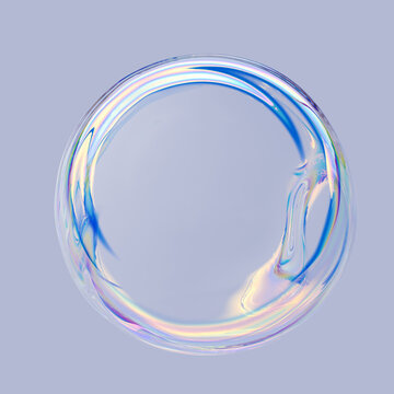 Round fluid abstract frame, soap bubble transparent gradient design element, colorful banner template 3d rendering