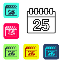 Black line Calendar icon isolated on white background. Event reminder symbol. Set icons in color square buttons. Vector