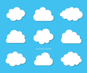 White vector simple clouds isolated on blue